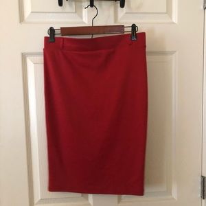 Red pencil skirt with belt loops